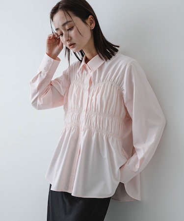 シャーリングデザインシャツ