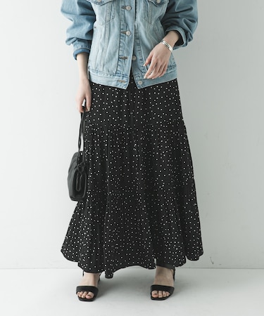ギャザーティアードドットスカート