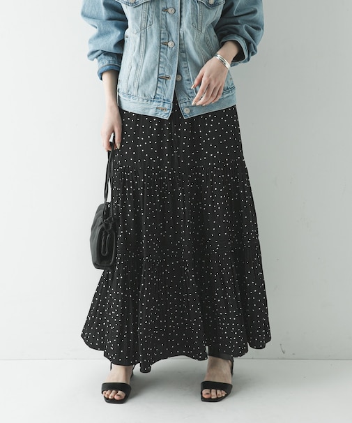 ギャザーティアードドットスカート
