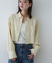 フラワーエンブロイダリークロップドシャツ