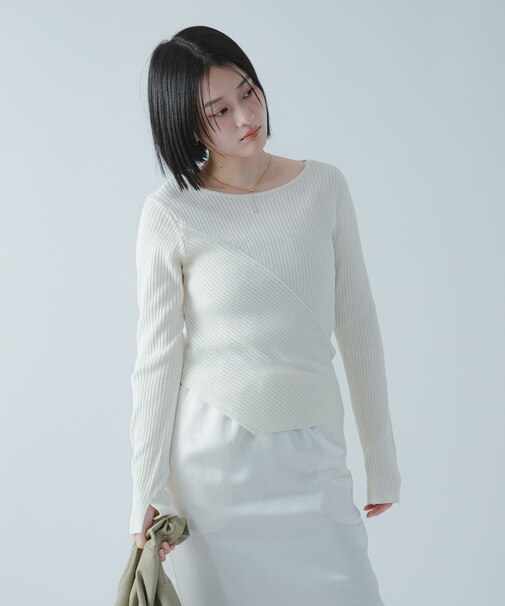 『洗濯可／防花粉』SKINProofアシメヘムボートネックセーター