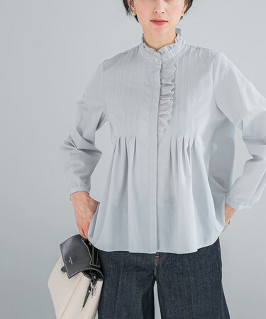 『WEB限定』フリルネックレースデザインシャツブラウス