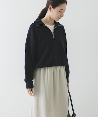 ハーフジップスウェットニット