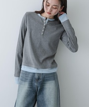 『洗濯可』ヘンリーネックレイヤードトップ