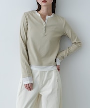 『洗濯可』ヘンリーネックレイヤードトップ