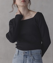 『WEB限定』シルク混スクエアネックニット