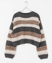 『洗濯可』ミックスヤーンワイドボーダーニット