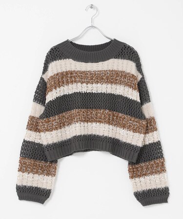 『洗濯可』ミックスヤーンワイドボーダーニット