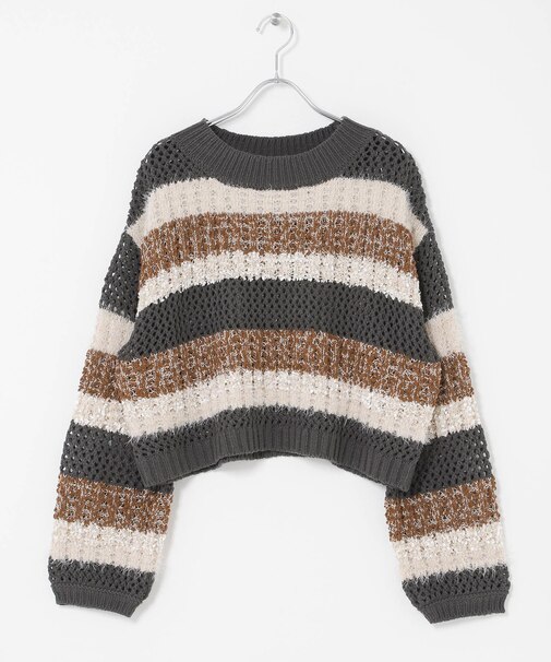 『洗濯可』ミックスヤーンワイドボーダーニット