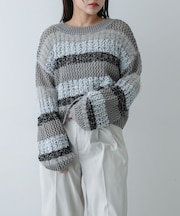 『洗濯可』ミックスヤーンワイドボーダーニット