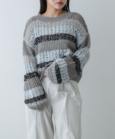 『洗濯可』ミックスヤーンワイドボーダーニット