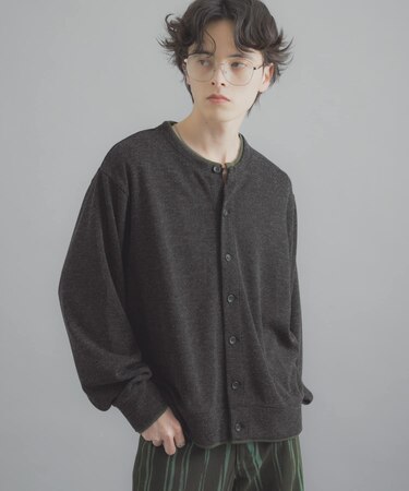 フェイクレイヤードクルーネックカーディガン