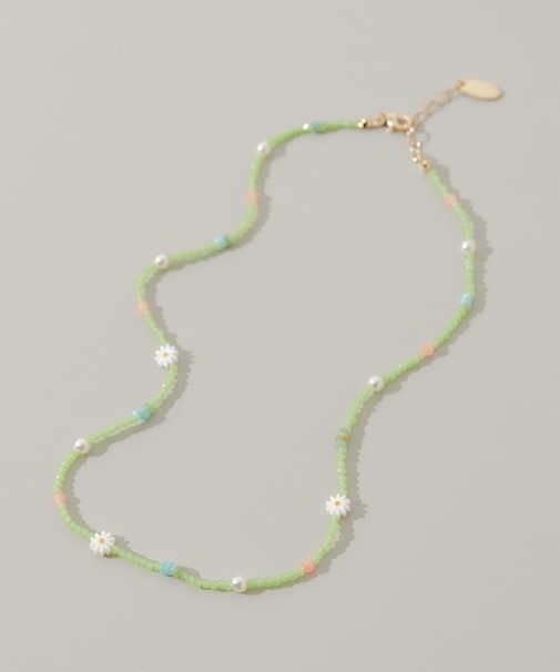 フラワーモチーフカラフルビーズネックレス