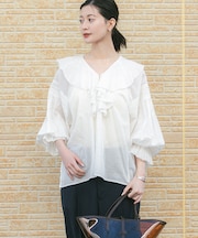 コットンボイルラッフルブラウス