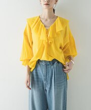 コットンボイルラッフルブラウス