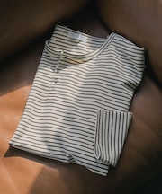 ボーダーヘンリーネックロングTシャツ