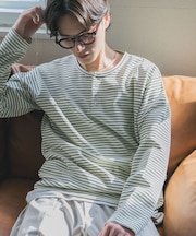 ボーダーヘンリーネックロングTシャツ