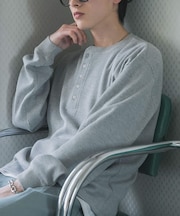 ワッフルヘンリーネックロングTシャツ