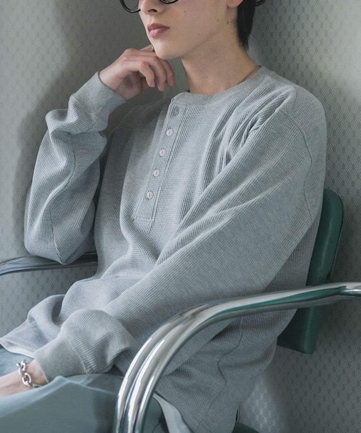 ワッフルヘンリーネックロングTシャツ