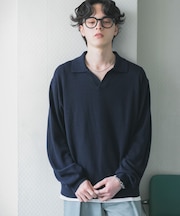 『洗濯可』スキッパーロングスリーブニット