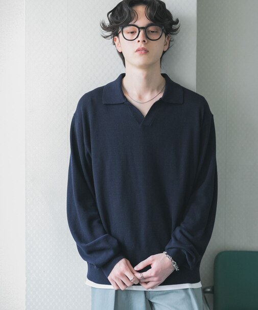 『洗濯可』スキッパーロングスリーブニット