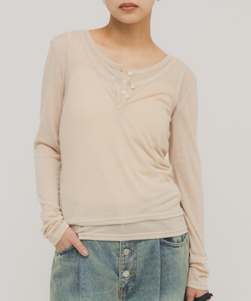 レイヤードヘンリーネックTEE