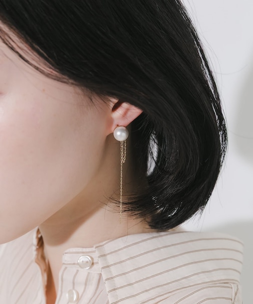 ステンレスパールチェーンピアス