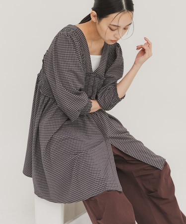 2WAYシャーリングチェックミニワンピース