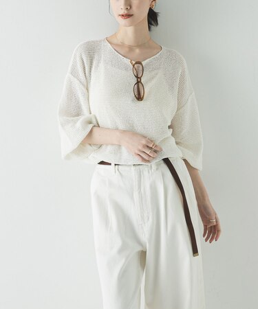 ペーパーヤーンボートネックニット