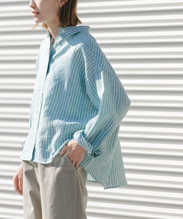 FORK&SPOON　フレンチリネンクロップドワイドシャツ