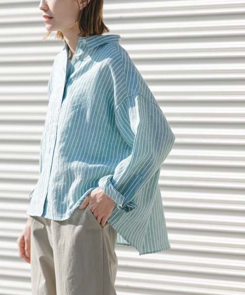 FORK&SPOON　フレンチリネンクロップドワイドシャツ