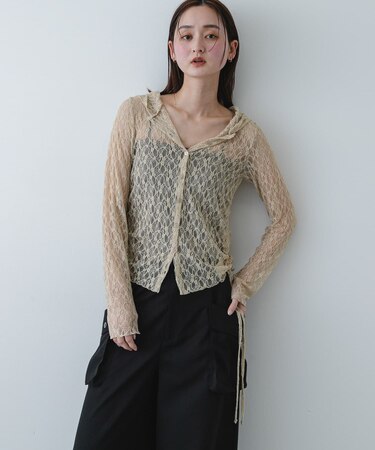 『洗濯可』フーディレースカットトップ