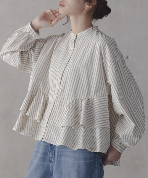 WEB限定』バンドカラーフリルストライプシャツ｜アーバンリサーチの