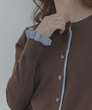 配色フリルニットカーディガン