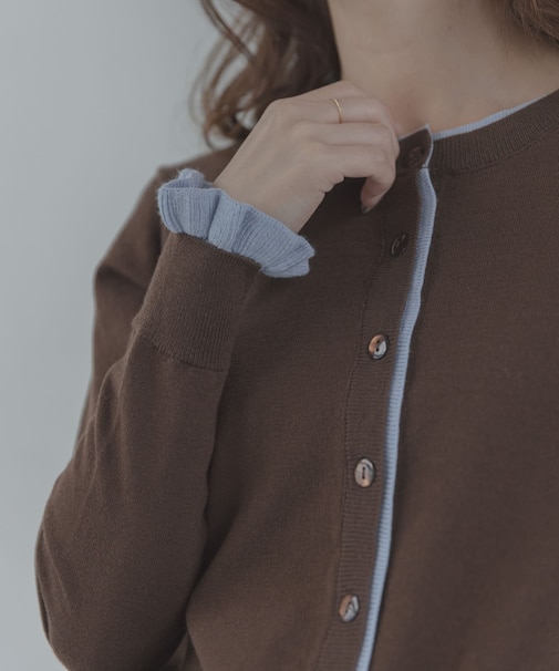 配色フリルニットカーディガン