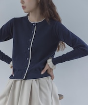 配色フリルニットカーディガン