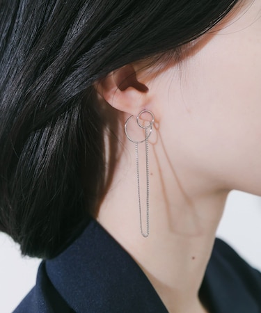 ステンレスダブルリングチェーンピアス