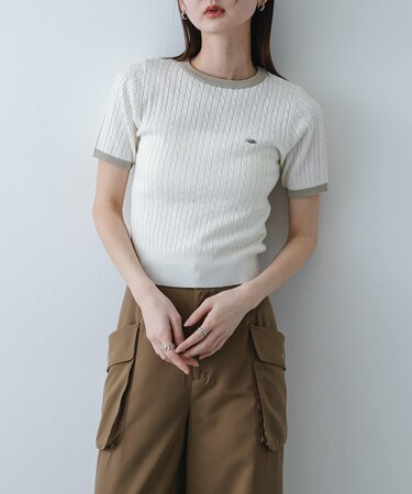 『洗濯可』バイカラーケーブルセーター