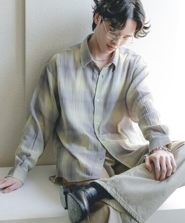 オンブレーチェックレギュラーカラーシャツ