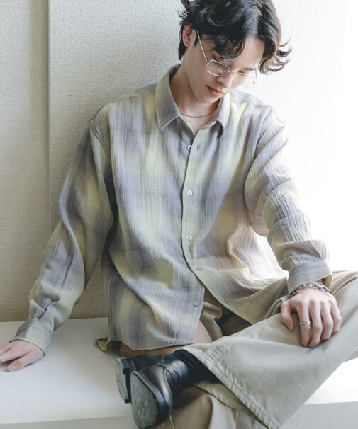 オンブレーチェックレギュラーカラーシャツ