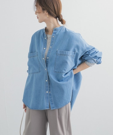 デニムバンドカラーシャツ