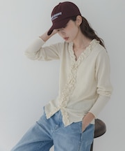 『WEB限定』ワッフルフリルVネックカーディガン