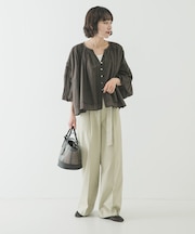 『3サイズ展開』ベルト付きタックワイドチノパンツ