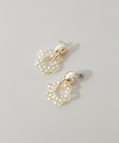 チェックフラワーピアス