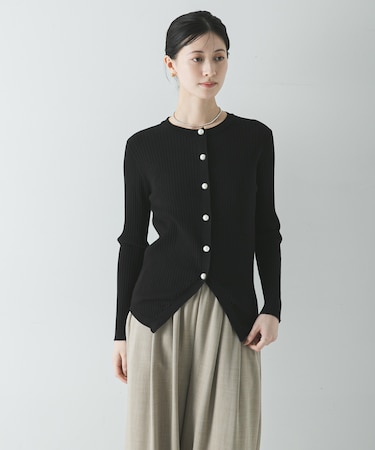 『WEB限定』パールボタンワイドリブカーディガン