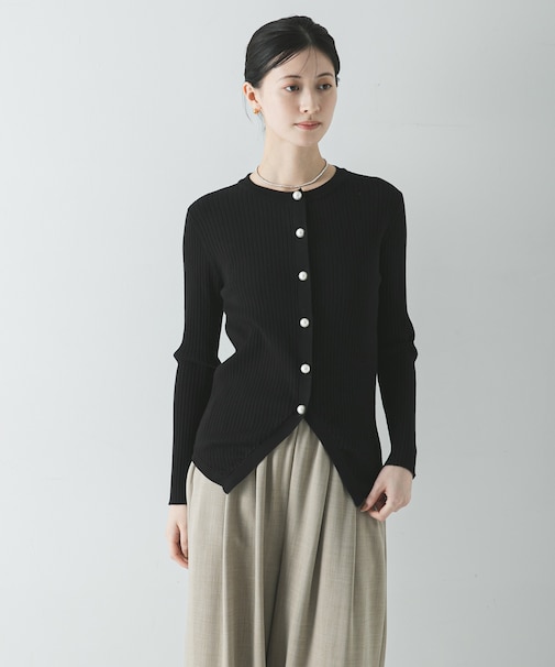 『WEB限定』パールボタンワイドリブカーディガン