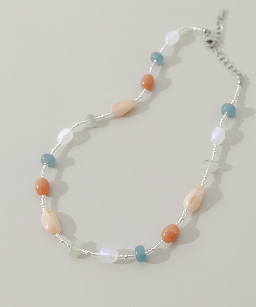 ステンレスビーズカラーガラスネックレス