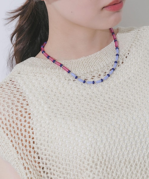 ステンレスミックスカラービーズネックレス