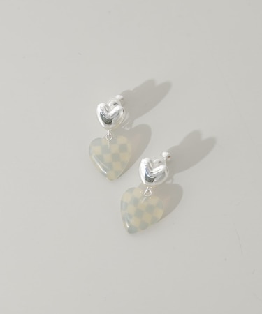 ブロックチェックハートイヤリング