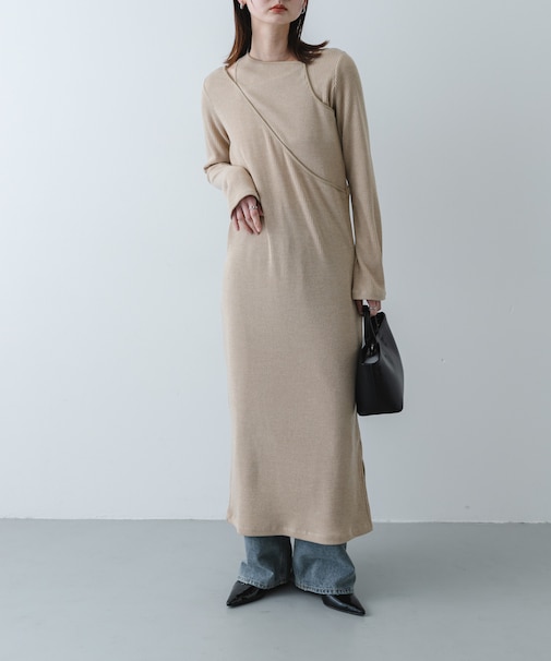 レイヤードデザインリブワンピース